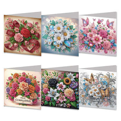 MaiYiYi 6 Pack DIY Flower Butterfly Diamond Art Greeting Cards, Rose Diamond Painting Greeting Cards, Daisy Diamond Art Cards with Envelopes for Family Friends Holiday Birthday