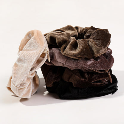 Pocket Scrunchies Hair Ties with Hidden Zipper Stash Scrunchy Ponytail Holder