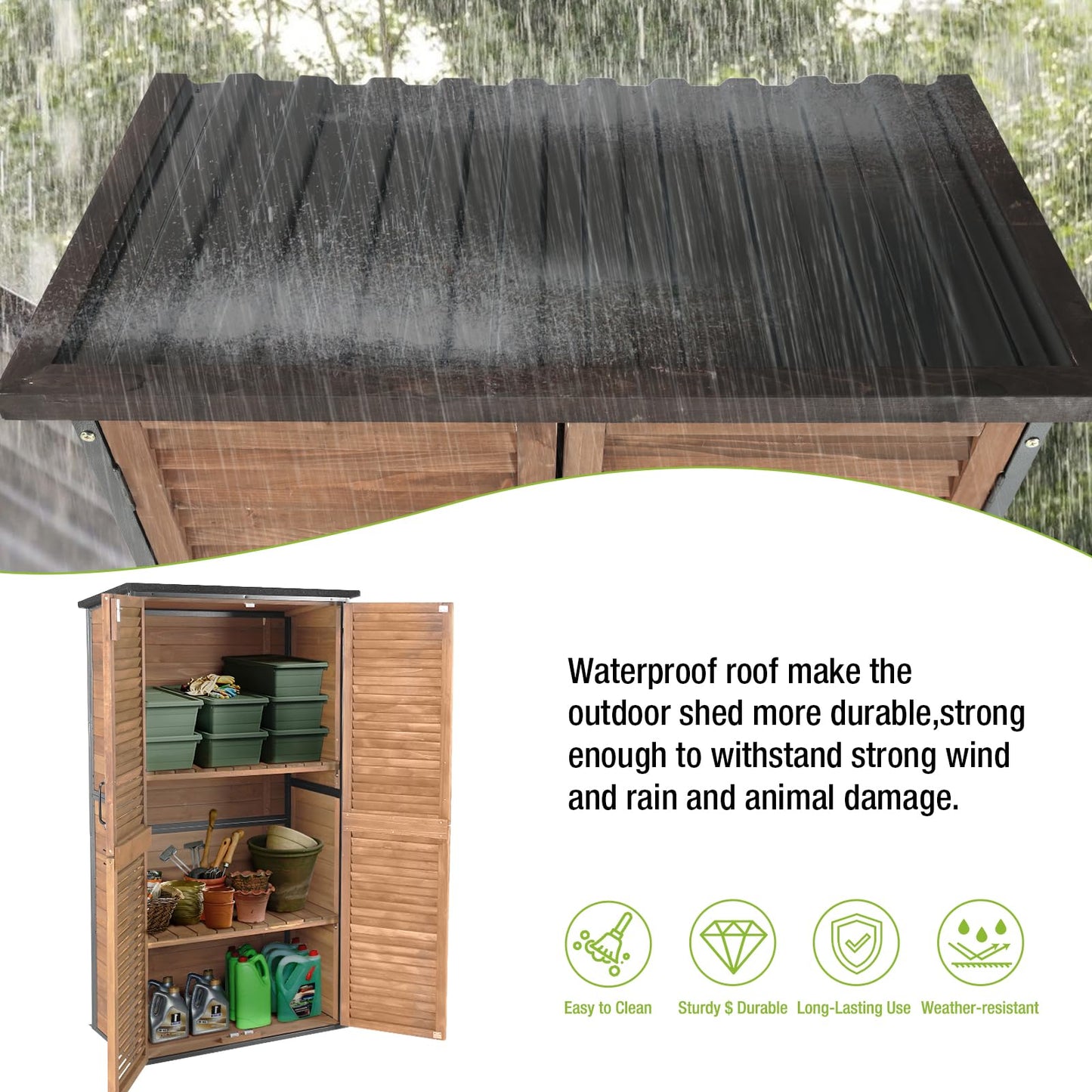 Outdoor Storage Shed with Adjustable Shelfs Tool Cabinet with Floor,Wooden Garden Shed for Backyard, Lawn, Patio Utility