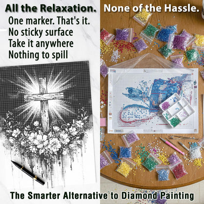 On The Dot Art Dot Painting Kit for Adults |Faith in Bloom Christian Cross 13x17 Canvas with Dual Tip Marker|Activity Alternative to Diamond Painting|No Tiny Pieces No Mess Floral Faith Frameable Gift