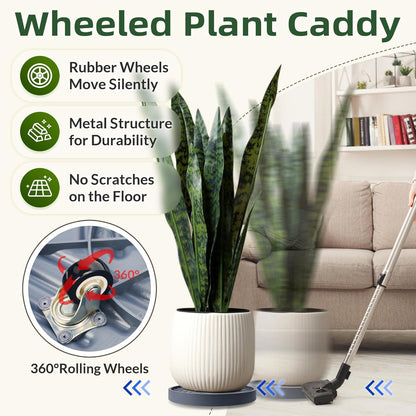 2PCS 12 inches REDHUGO Round Plant Caddy with Hidden Wheels, Heavy Duty Rolling Plant Stand Caddy with Wheels, Pot Base