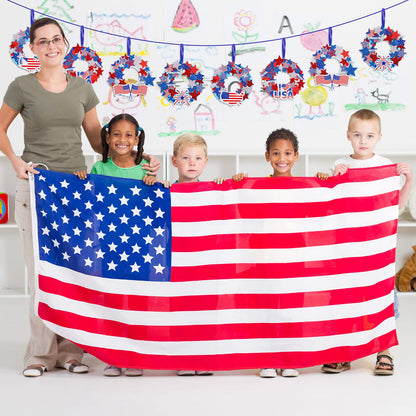 Whaline Patriotic Foam Wreath Crafts Kit American Flag Star Stickers, Glitter Star Stickers, Pompom Ball Eyes, Blue Ribbon 4th of July DIY Foam Wreath Signs for Independence Day Art Projects, 12Pcs