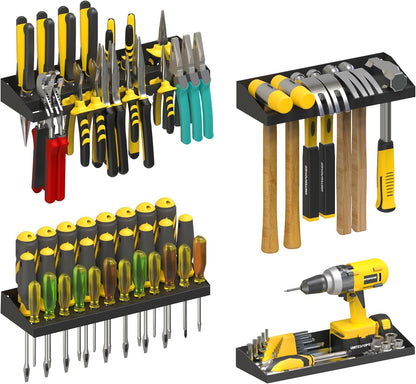 UNITEDPOWER Wall Mount Hand Tool Storage Set - Screwdriver Organizer & Pliers Holder | 4 Pack Metal Hardware Tray for Garage