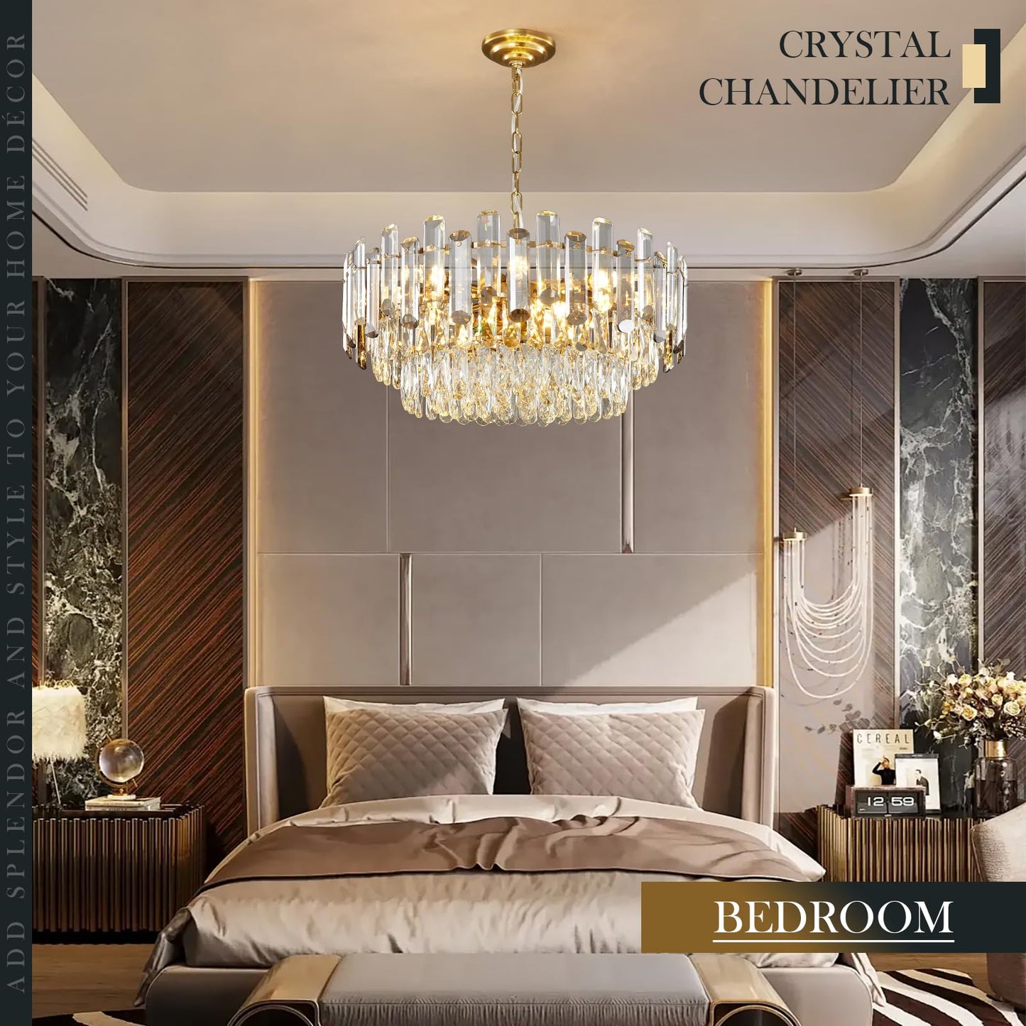 XIAOQIWU Gold Crystal Chandelier 23.6" Modern Crystal Pendant Light 3-Tier12-Light Ceiling Pendant Light Fixture for Dinning Room Living Room Foyer