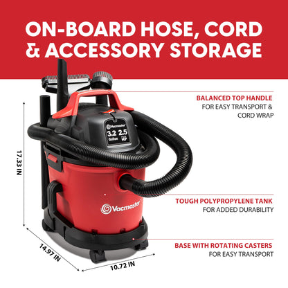 Vacmaster 3.2-Gallon* 2.5 Peak HP Wet/Dry Vacuum – VHB305M 1101