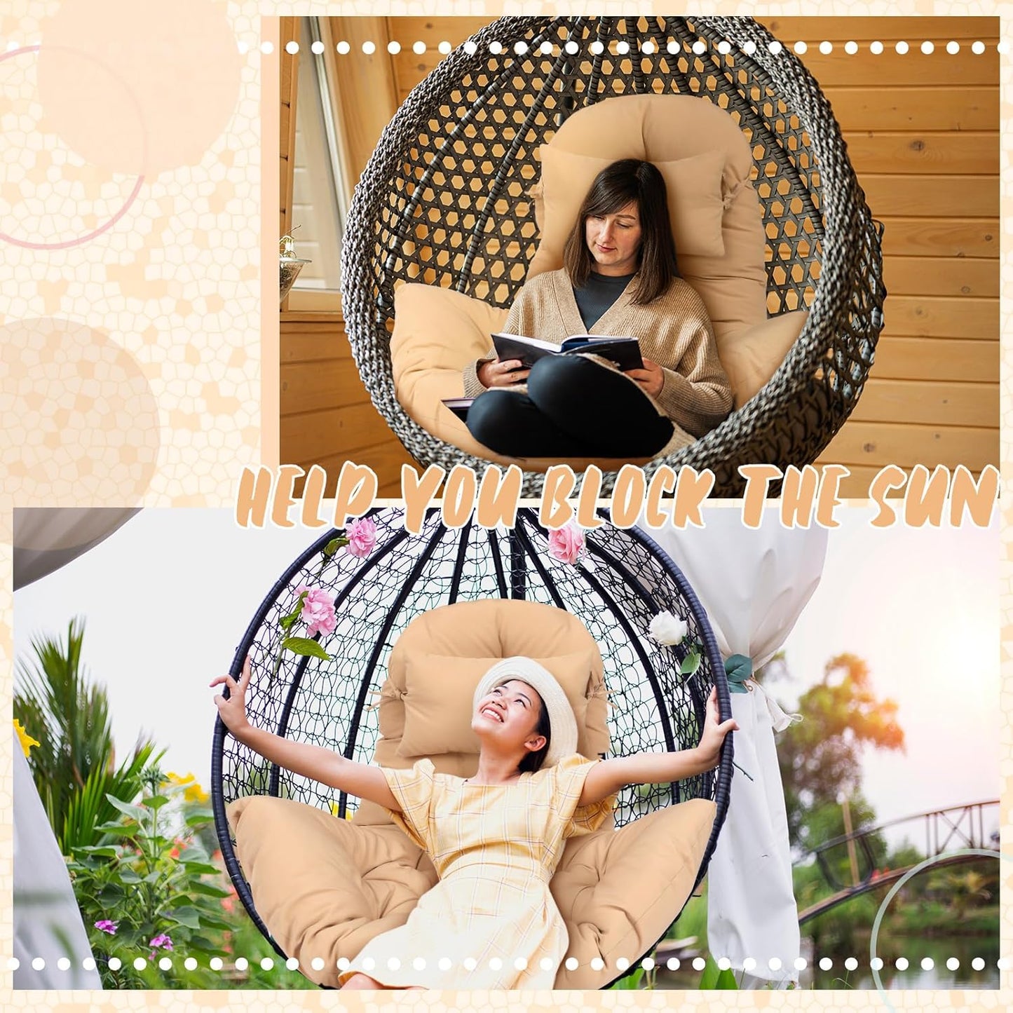 2.58 Hammock Patio(Beige,1 Tudomro Egg Chair Cushion Filling kg Replacement Rocking Wicker Chair Cushions High Back