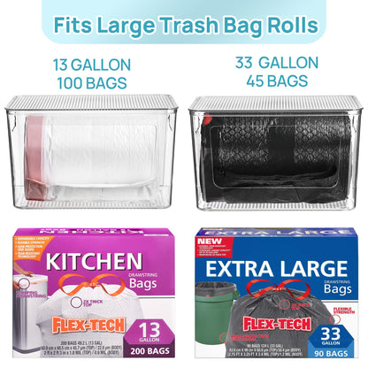 Vtopmart 2 Pack Trash Bag Holder, Stackable Garbage Bag Dispenser for 13/30/33 Gallon Bags, Clear Organizer Bins for Under Kitchen Sink, Laundry Room Organization and Storage