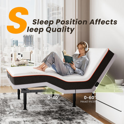 Yireehome Full Adjustable Bed Frame with Massage Adjustable Bed Base with Wireless Remote USB PortsX2 Underbed Light Zero Gravity Height Adjustable Legs