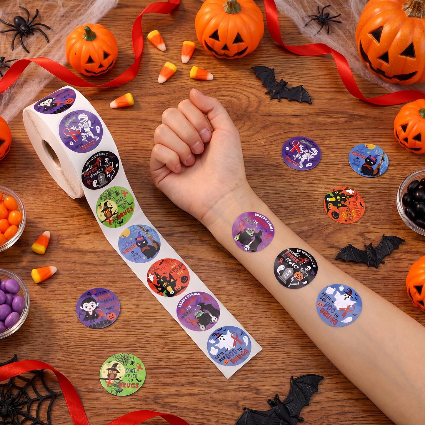 MotiMind 1000 Pcs Halloween Drug Free Sticker Red Ribbons Week Awareness Stickers Red Ribbon Weeks Supplies for Unisex Event Support Group Anti Drug Campaign and Fundraising, 8 Style