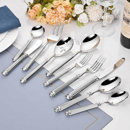 65-Piece Heavy Duty Silverware Set for 12, 18/10 Stainless Steel Forged Flatware Set, Flatware Set with Serving Utensil, Extra Thick Heavy Weight, Ideal for Gift