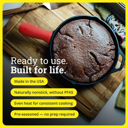 Lodge Seasoned Cast Iron Skillet - Quality Frying Pan for the Stove, Oven, Grill & Campfire - Includes Silicone Hot Handle Holder - Non-Toxic, Nonstick & Long-Lasting - 12 Inches