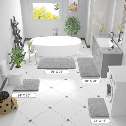 OLANLY Large Bathroom Rugs - Extra Soft Chenille Bath Mats | Quick Dry, Machine Washable, Light Grey 47x32