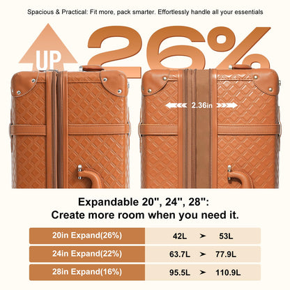 NZBZ Vintage Luggage set Carry on Cute Suitcase with Rolling Spinner Wheels TSA Lock Luggage 3 Pieces (Cognac Brown, 20inch & 24inch & 28inch)