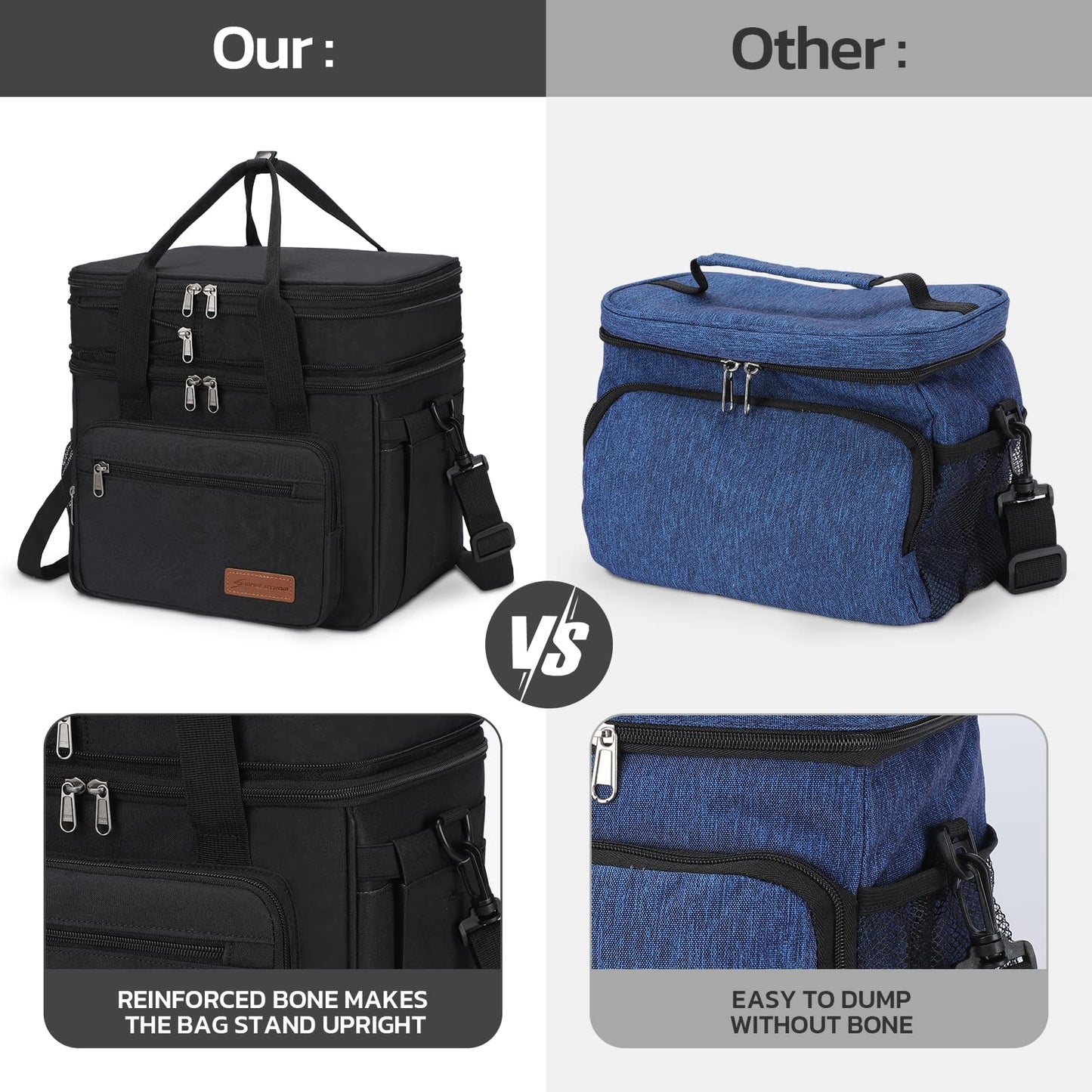 Maelstrom Lunch Box, 23L Insulated Lunch Bag, Expandable Double Deck Cooler Bag, Lightweight Leakproof Tote Bag With Side Tissue Pocket, Suit For Men and Women (A. Black)