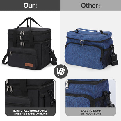 Maelstrom Lunch Box, 23L Insulated Lunch Bag, Expandable Double Deck Cooler Bag, Lightweight Leakproof Tote Bag With Side Tissue Pocket, Suit For Men and Women (A. Black)