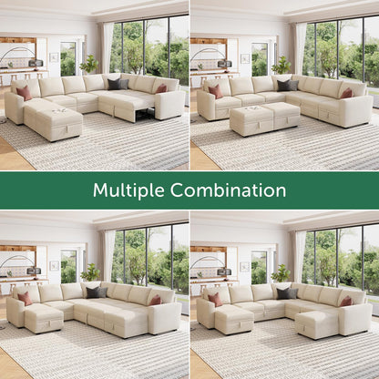 HONBAY Modular Sectional Sleeper Sofa with Pull Out Couch, Oversized U Shaped Sleeper Pull Out Bed with Storage Sectional Couches for Living Room - Beige