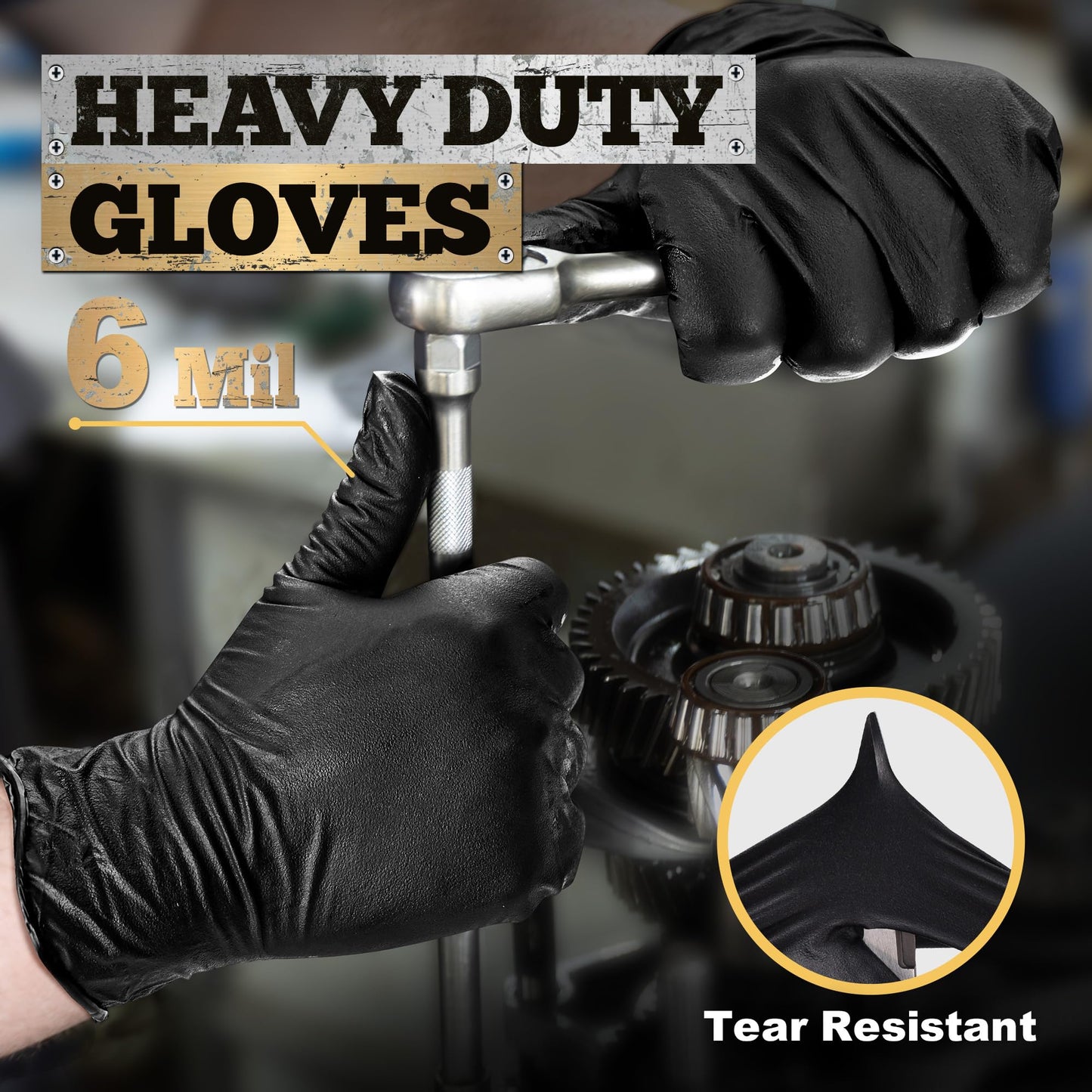 TitanFlex Heavy Duty Black Nitrile Gloves, 6-mil, Fully Textured, Large 100-ct Box, Mechanic Disposable Gloves, Work Gloves, Latex Free, Powder Free, Rubber Gloves for Food Prep