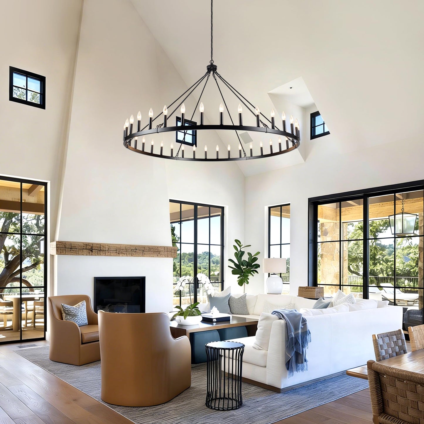 YLCHYTDZSW 60" Black Wagon Wheel Chandelier 36 Light Large Farmhouse Chandeliers for High Ceiling Hanging Modern Round Pendant Lighting Fixture for Living Room Foyer Entryway Dining Room Kitchen