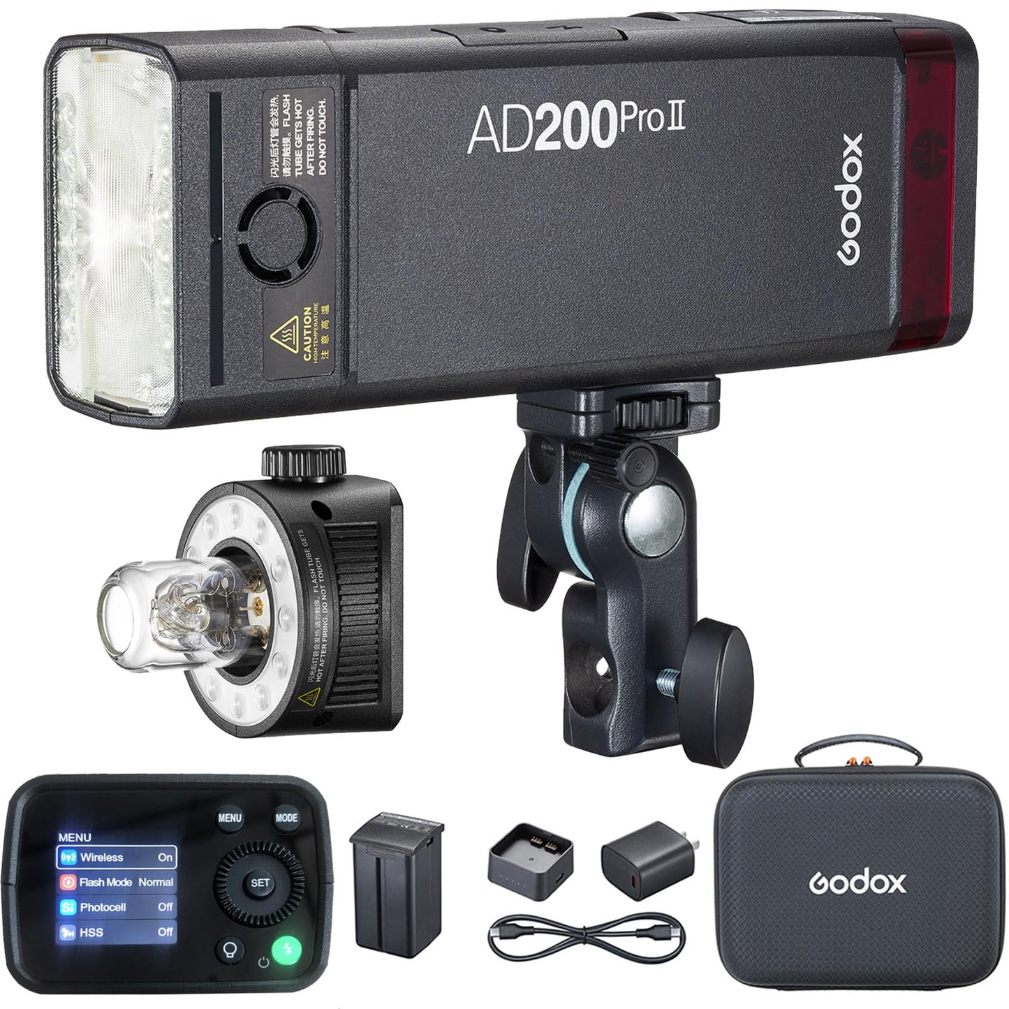 Godox AD200 Pro II AD200Pro II Pocket Outdoor Flash Strobe, 200Ws 2.4G TTL 1/8000s HSS Monolight, 0.01-1.8s Recycle, GODOX AD200ProII AD 200 Pro II Upgraded Flash Head, Color Indicator and Screen