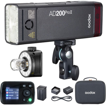Godox AD200 Pro II AD200Pro II Pocket Outdoor Flash Strobe, 200Ws 2.4G TTL 1/8000s HSS Monolight, 0.01-1.8s Recycle, GODOX AD200ProII AD 200 Pro II Upgraded Flash Head, Color Indicator and Screen