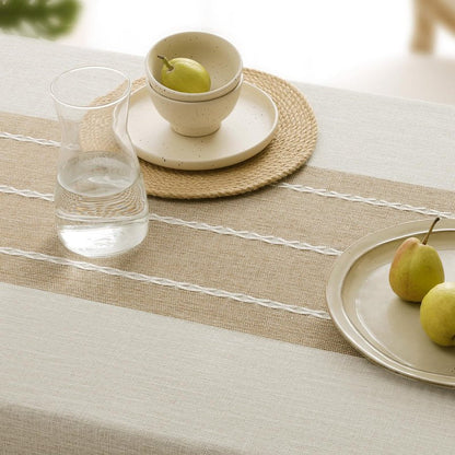 Softalker Outdoor Tablecloth Rectangle, Waterproof Linen Cotton Farmhouse Table Cloths with Tassel, Heavy Weight Wrinkle Free Boho Table Cover for Picnic Camping Dining - 55 x 84 Inch, Coffee Lines