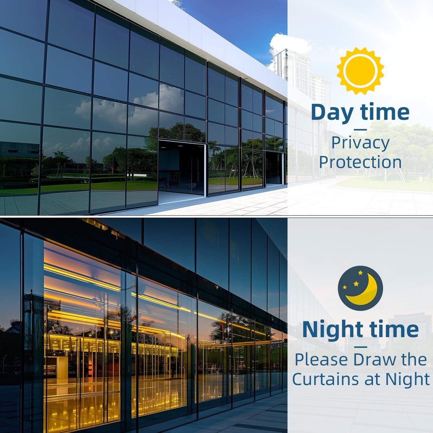 DUOFIRE One Way Window Film Privacy, Heat Blocker Reflective Mirror Tinting Film for Home, 23.6x78.7in