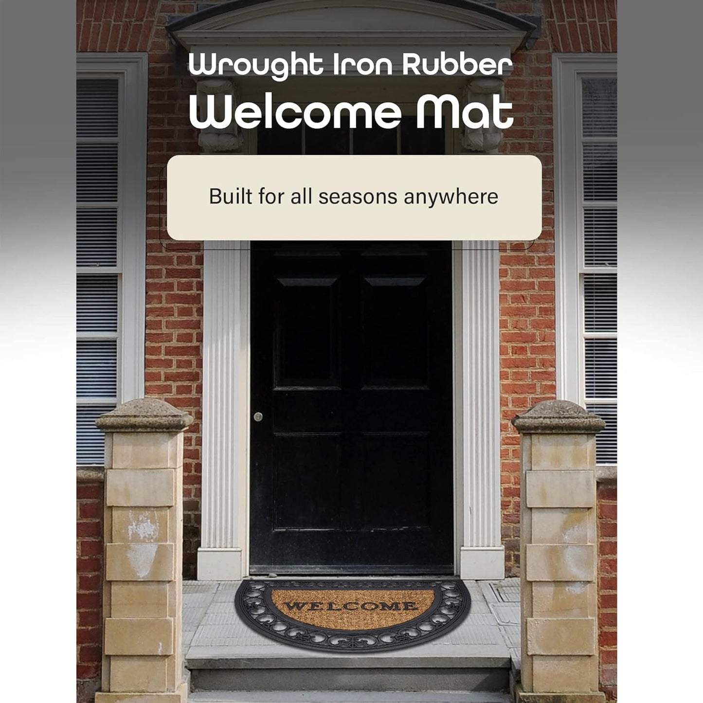Wrought Iron Rubber Door Mat - Fleur De Lis Slice, 18 Inch Width, 30 Inch Length