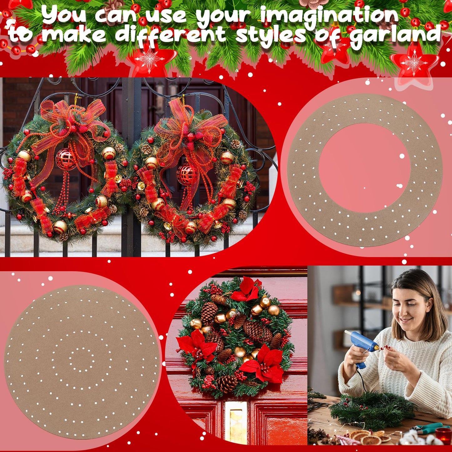 Thyle 6 Pcs Round Wreath Boards with Holes Wooden Summer Wreath Flower Boards Wood Ring Wreath Frame Supplies with 100 Nylon Cable Ties for DIY Crafts, Fall, Holiday Wedding Home Decor