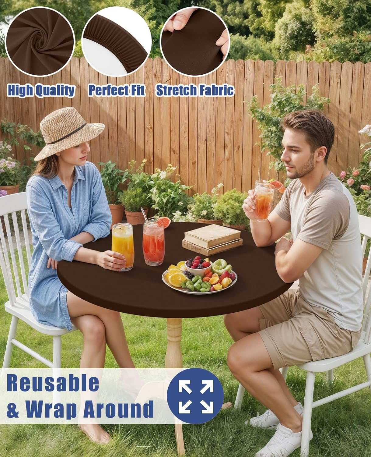 25"-30" Moosfor Round Spandex Tablecloth, Elastic Fitted Waterproof Tablecloths for Tables, Stretch Washable Picnic