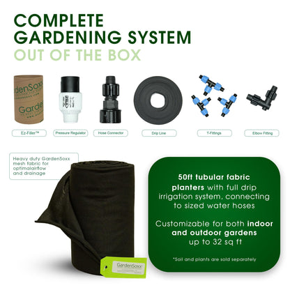 GardenSoxx 4x4 (16 sq ft) Home Gardening Kit with Drip Irrigation System – Flexible Fabric Garden Planters for Outdoor Plants, No Tools, Fits Any Space, Indoor & Outdoor Growing Solution