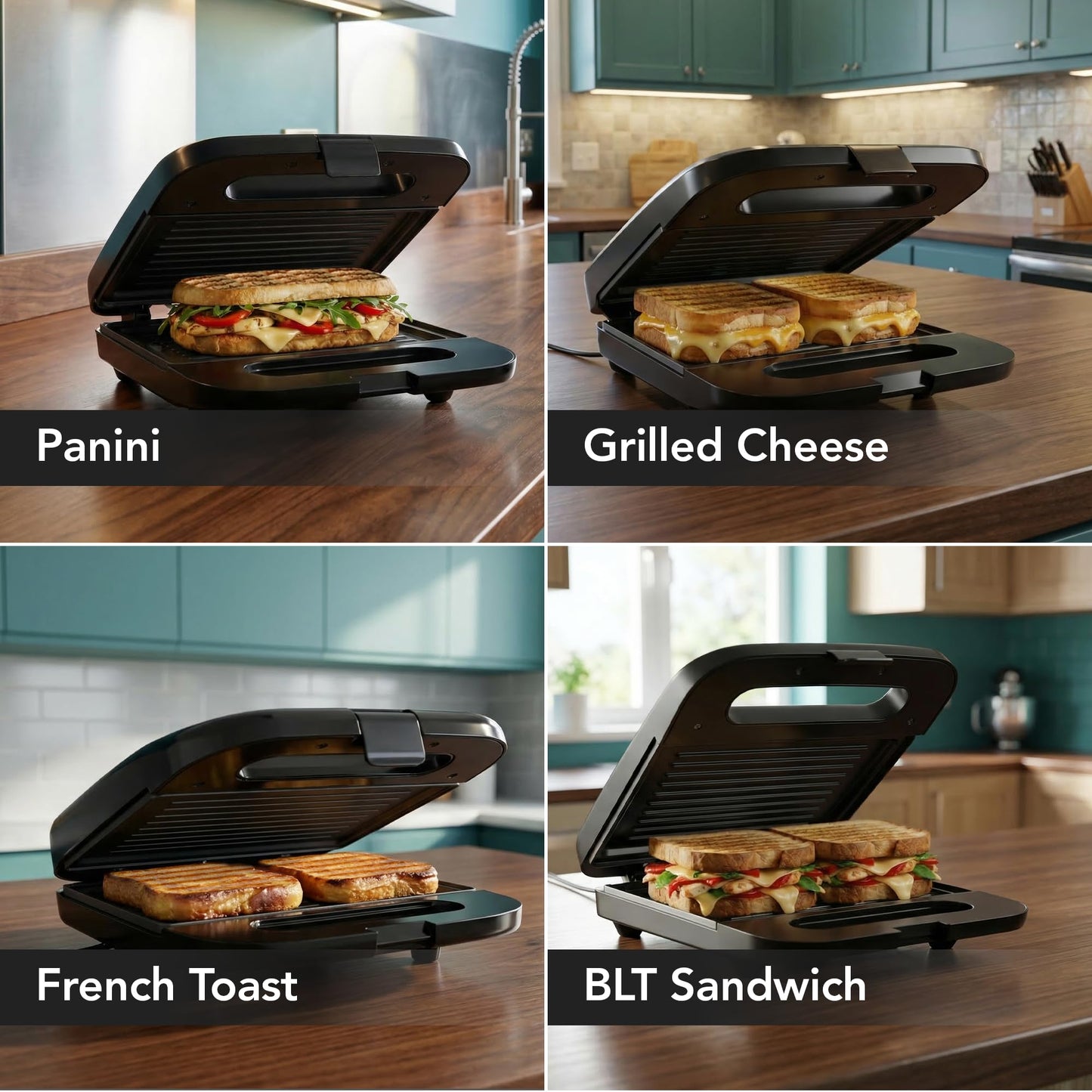 OVENTE Electric Panini Press Grill with Nonstick Plates, LED Indicator Lights, Thermostat Control, Cool Touch Handle, Compact Sandwich Maker Perfect for Cooking Breakfast, Snacks & More, Black GP0401B