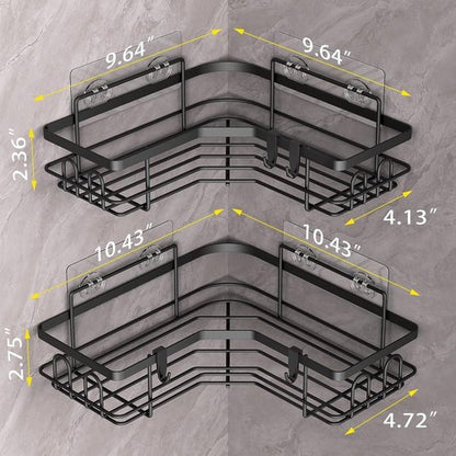 HuggieGems Corner Shower Caddy Organizer - 2 Pack Black Bathroom Shelves with Hooks for Storage