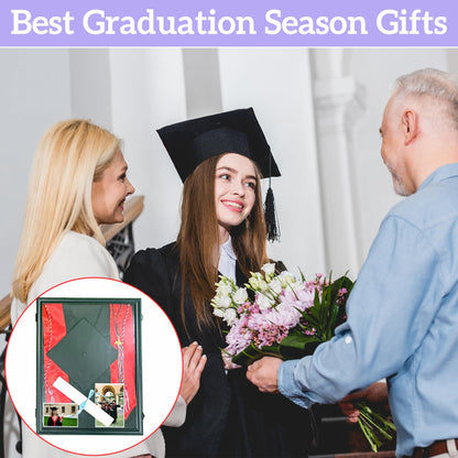 Graduation Shadow Box Frame 17"x23" Graduation Gown Display Wood Case with Velvet Back for Cap Gown Diploma Stole Cords Awards Medals Photos Pictures,Black
