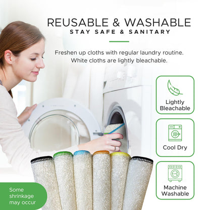 Whiffkitch Dishcloths Dishrags for Kitchen and Household Cleaning 9x9 6-Pack Non-Scratch 2-Ply Weave, Bamboo-Rayon Fabric, Absorbent, Washable, Long-Lasting