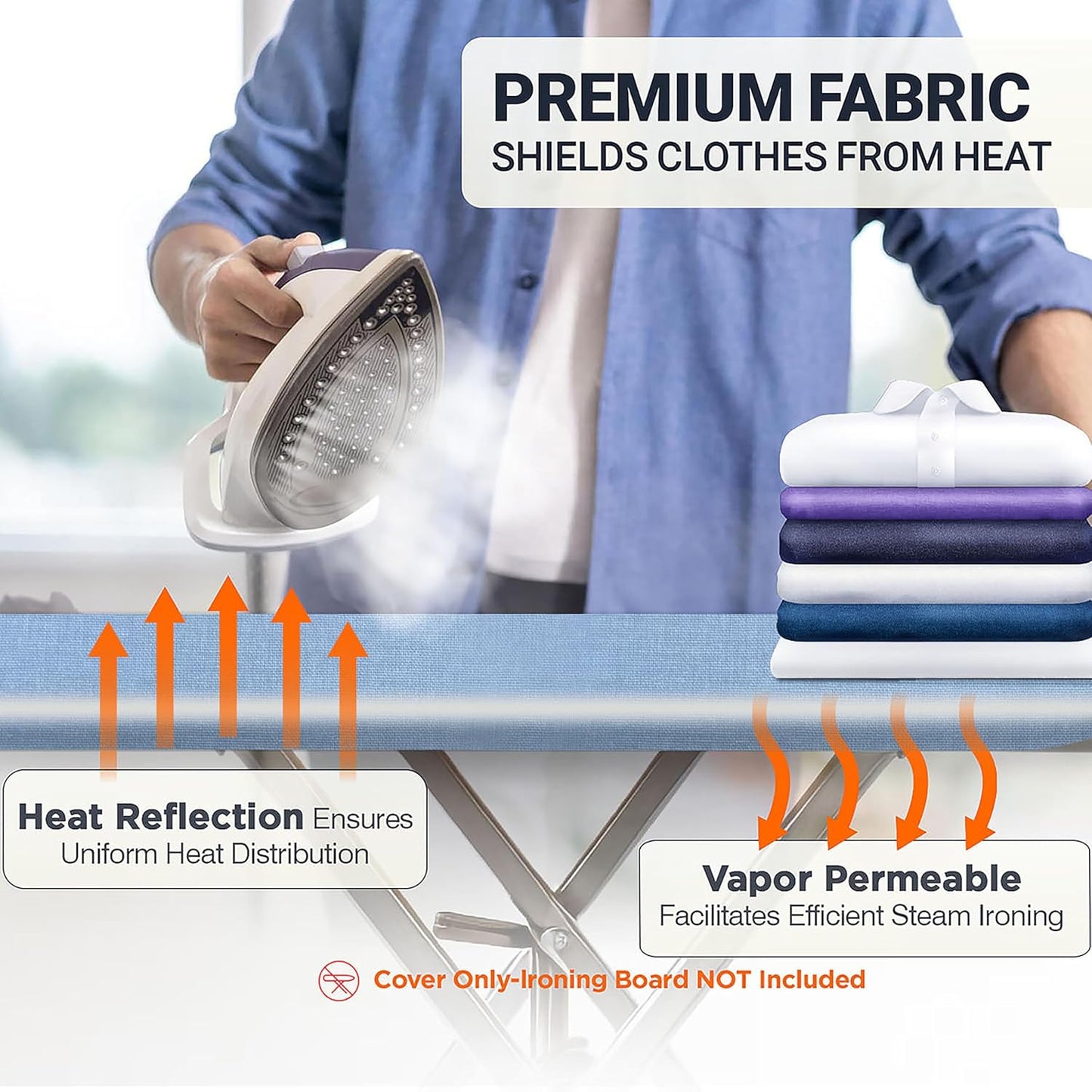UniSimp Ironing Board Cover - Extra Thick Natural Cotton, Scorch & Stain Resistant | 15"x54" Heatproof Blue