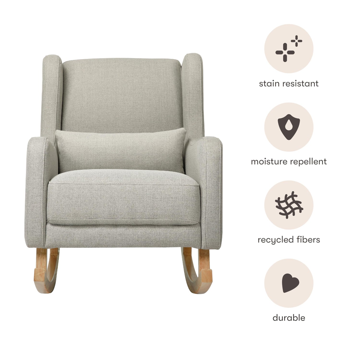Babyletto Kai Rocker in Performance Grey Eco-Twill with Light Legs, Water Repellent & Stain Resistant, Greenguard Gold and CertiPUR-US Certified