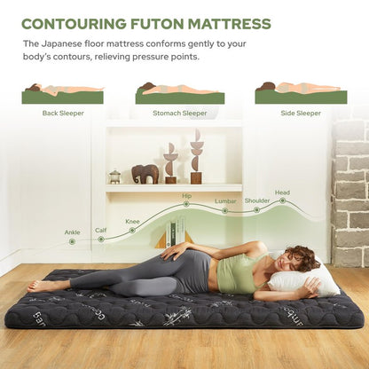 Japanese Floor Mattress Futon Mattress Queen Size Viscose Derived from Bamboo, 3" Thick Tatami Mat with High Density Foam, Foldable & Portable Floor Lounger Bed, Roll Up Sleeping Pad, Guest Room