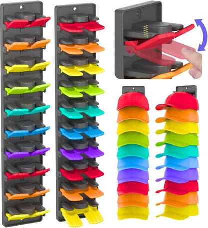 Hat Organizer | Skiennix Baseball Cap Rack with Adjustable Storage - 2 Pack Wall Mount Holder
