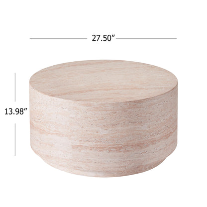 Christopher Knight Home Helen 27.5" Round Coffee Table, MGO Side Table for Patio Furniture Set, Modern Accent Table for Both Indoor and Outdoor Use, End Table for Patio/Deck/Garden, Travertine