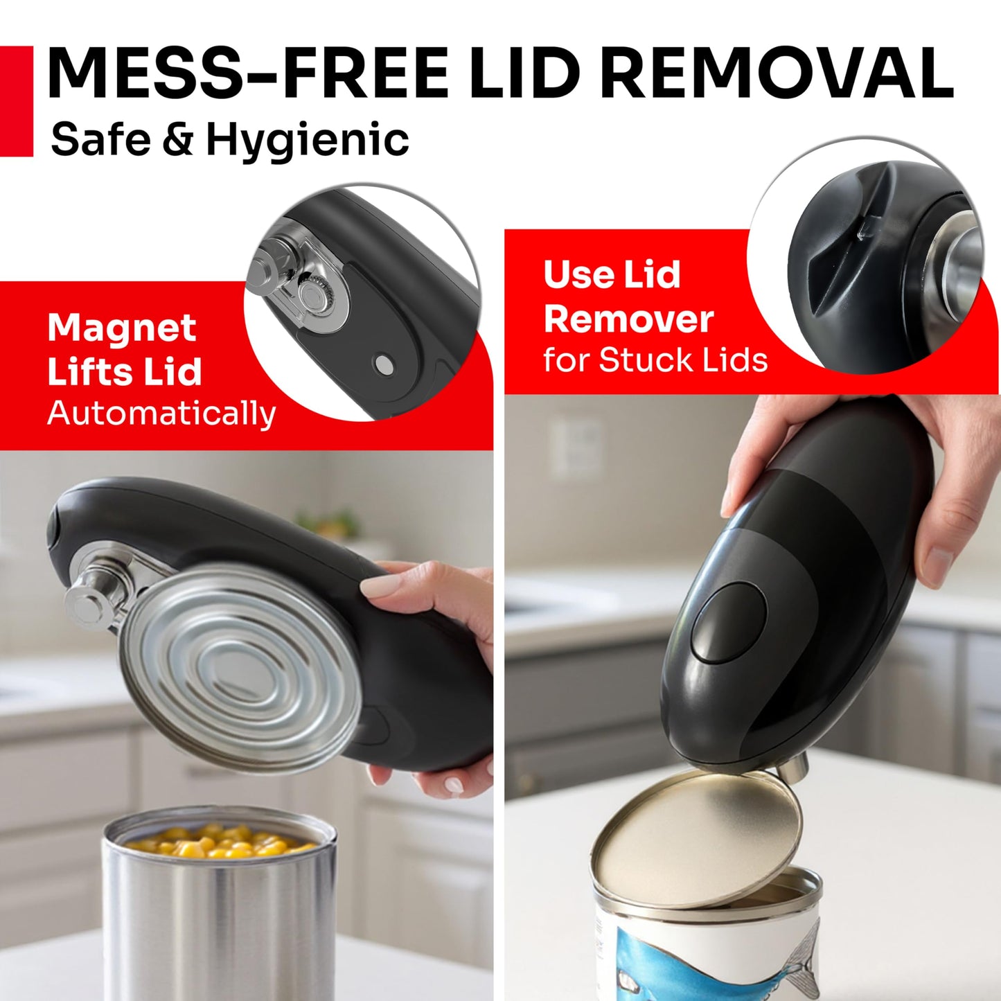 MUELLER HOME SmoothEdge Auto Electric Can Opener – Battery‑Operated One‑Touch w Magnet Lid Lifter – Portable Hands‑Free Automatic Can Openers for Seniors & Arthritis, Smooth‑Edge Cut Technology, Black