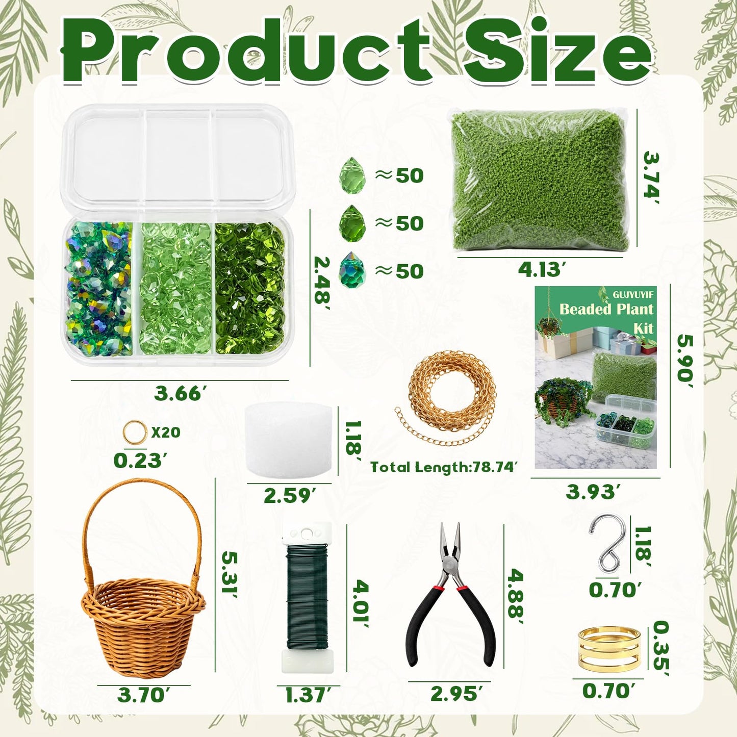 GUJYUYIF Beaded Plant Kit Green Glass Beads for Plant Making with Rattan Basket, Hanging Suncatchers Beading Kit for Jewelry Making DIY Craft Kit Plants