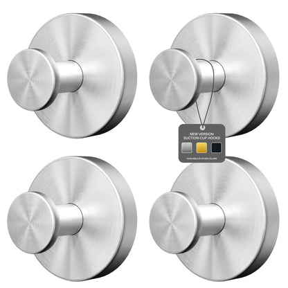 Ninth Five Suction Cup Hooks for Shower, Bathroom Wall Door Hooks for Towels, Robes, Loofahs Hanging, Removable Suction Towel Hook for Tile Glass Mirror, No Drill(4 Pack, Silver)