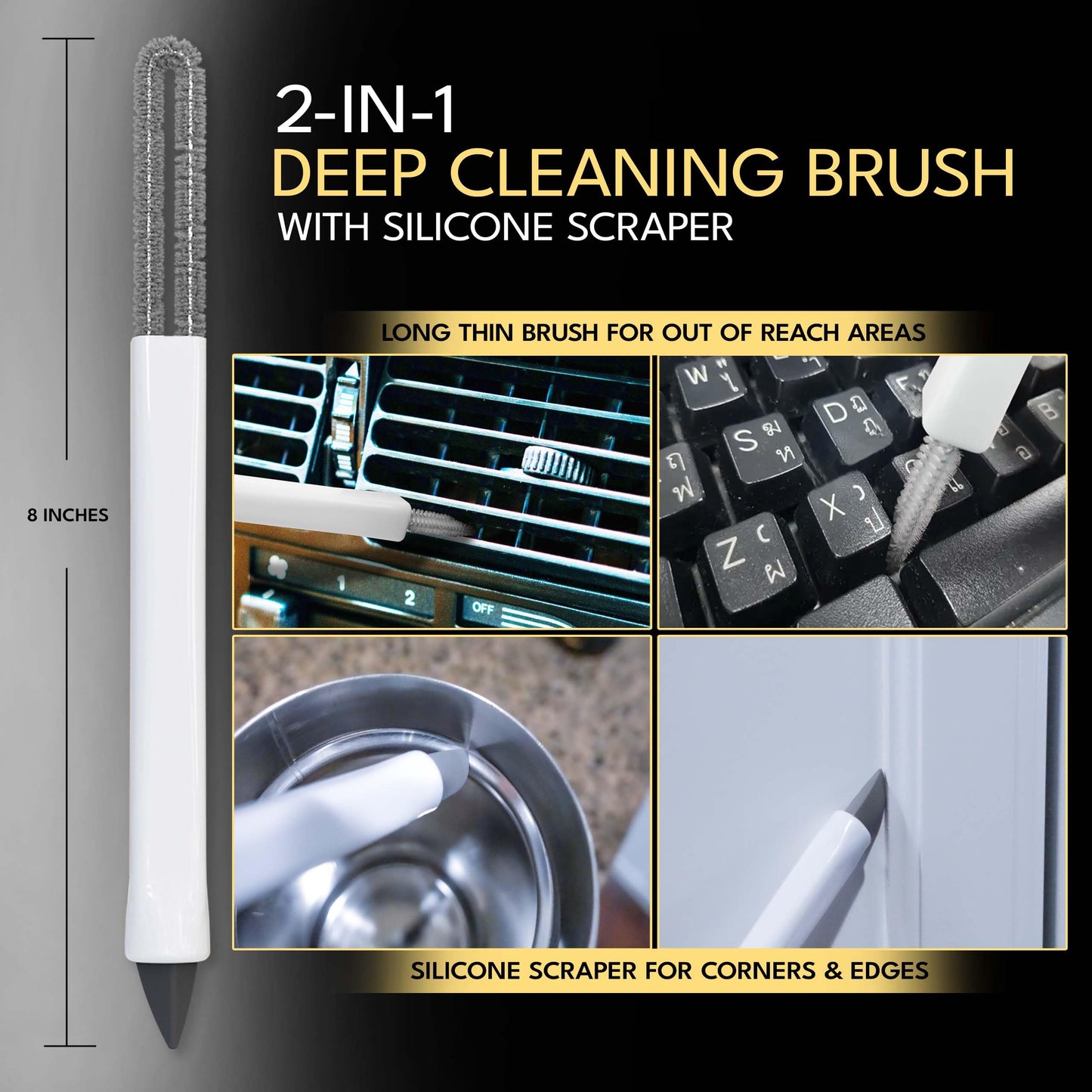 Small Cleaning Brush Set 3pcs—Crevice Brushes for Cleaning—Scrub Brushes Set with Silicone Tipped Scrub Brush—Stiff Handle Miniature Cleaning Brush for Kitchen Uensils, Tight Spaces, Tub, Shower