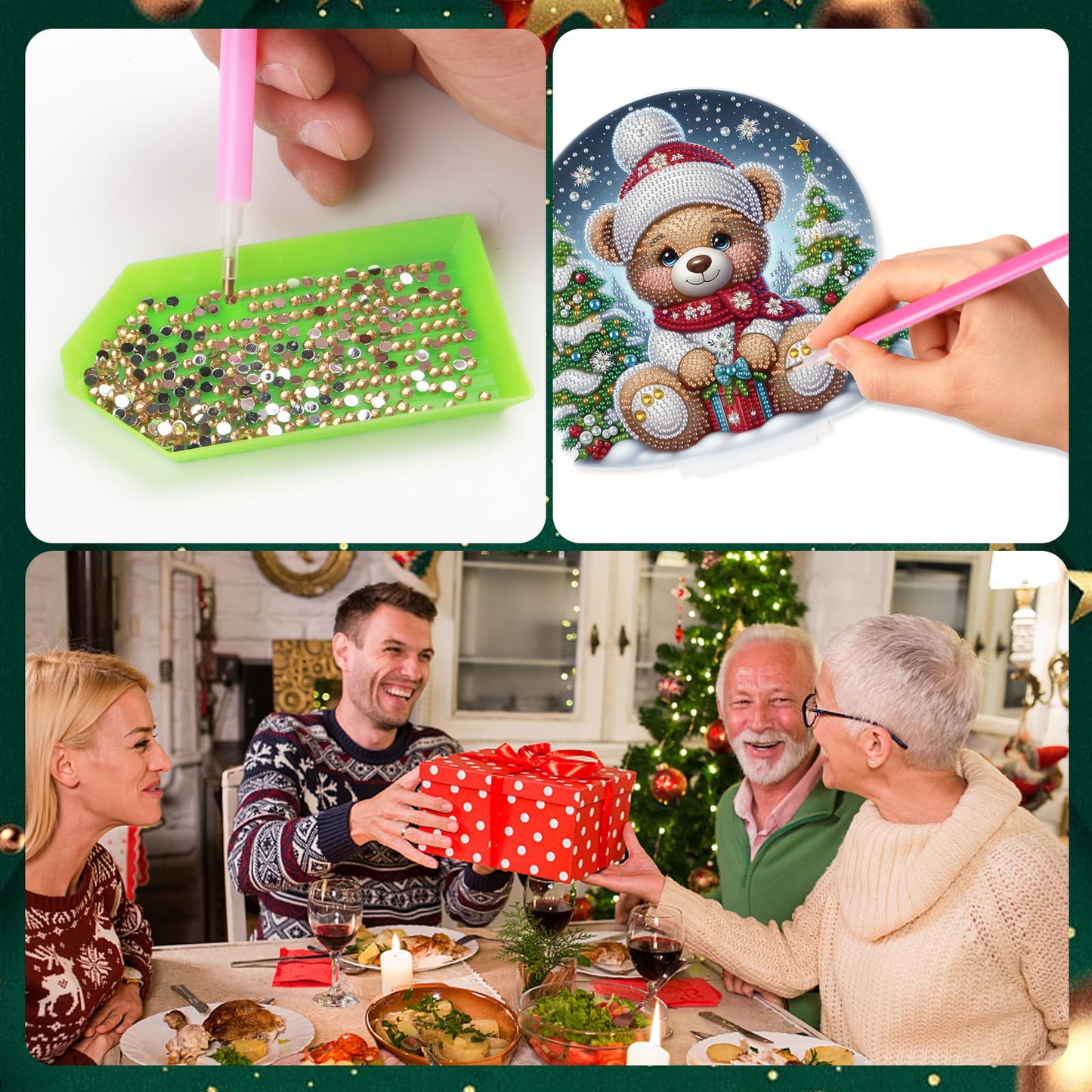 Christmas Diamond Painting Kits Tabletop decoration, DIY bear, 5D Diamond Art Home Ornament By Number Mosaic Arts Crafts For Home Office acrylic Tabletop Decor for Xmas Home Decor, New Year Gift