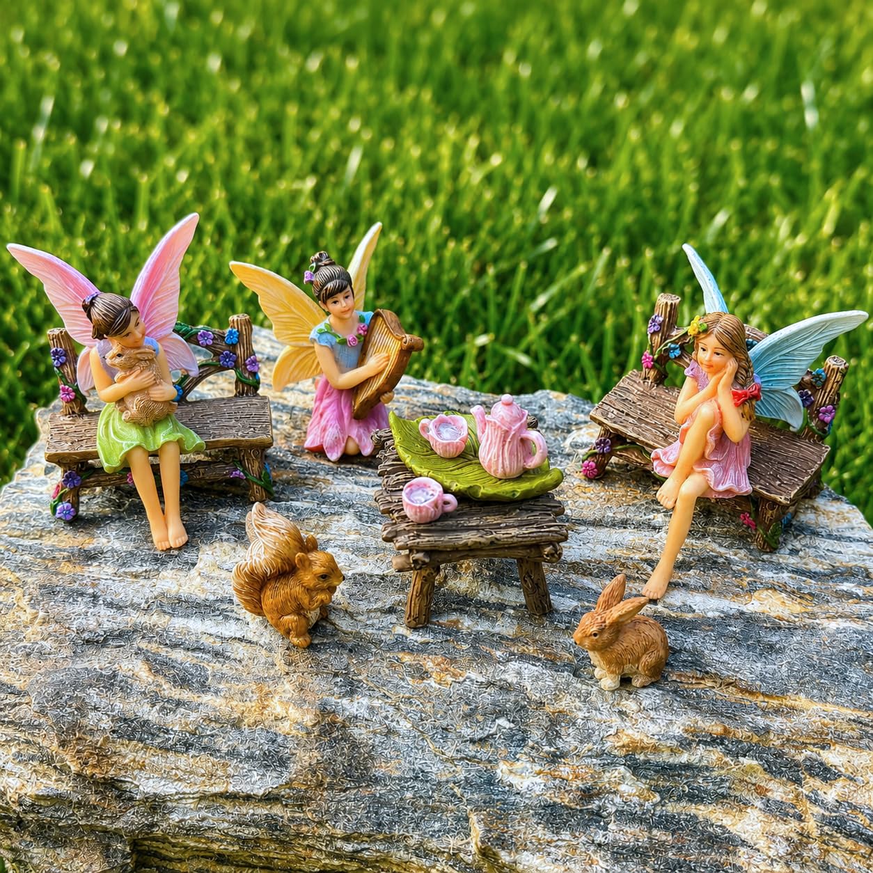Mood Lab Fairy Garden Figurines - Miniature Decor Set (12 pcs) - Statues & Accessories - Outdoor & Indoor Garden Decor