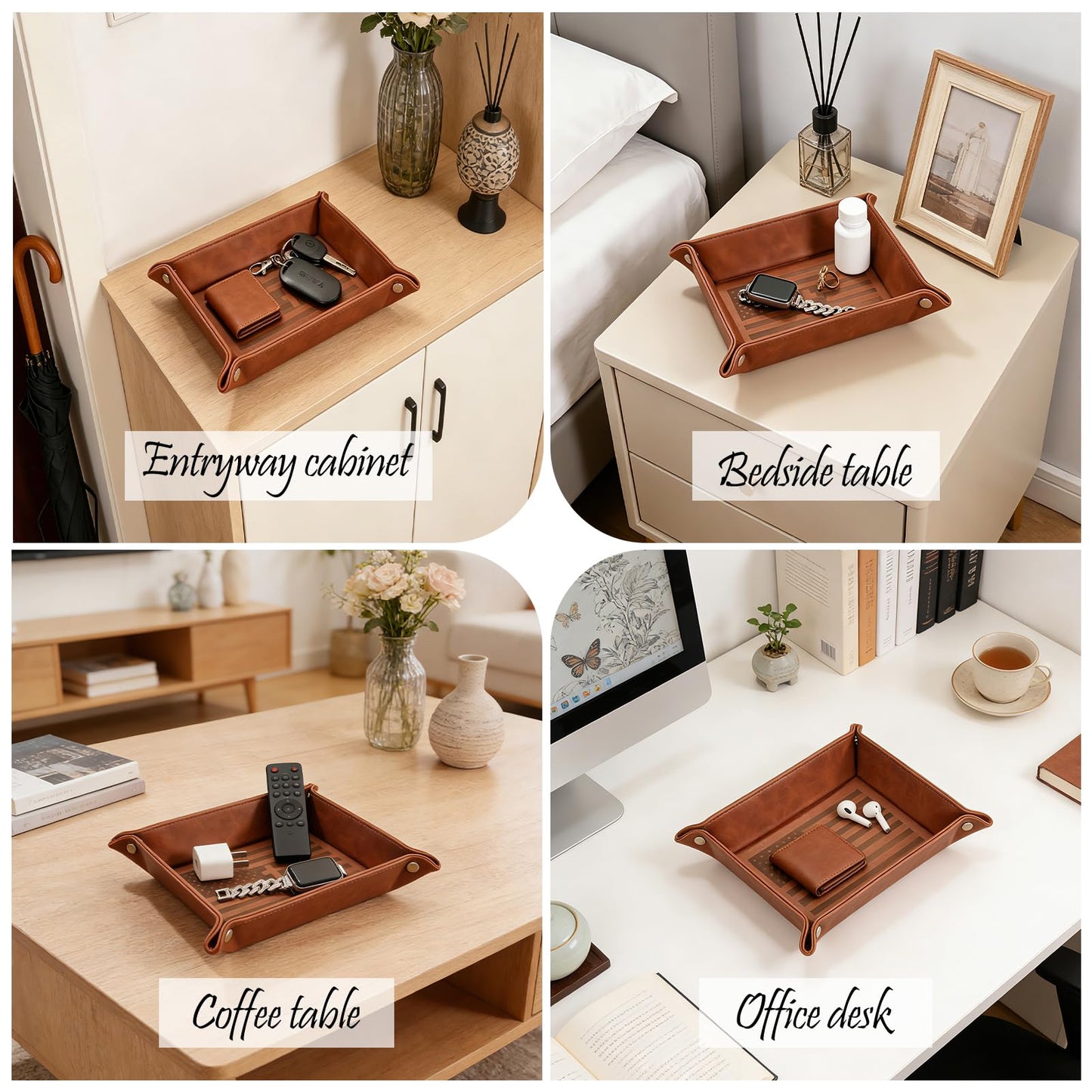 KAGREC Leather Valet Tray Birthday Gift for Dad Husband Leather Jewelry Tray for Father Day Gift Valentine’s Day