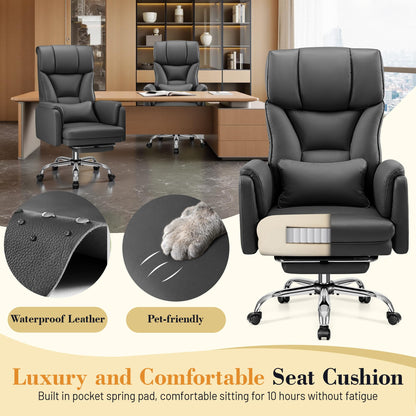 FelixKing Big and Tall Office Chair, 400LBS Wide Leather Executive Chair, Reversible Armrest for Pets Criss Cross Legged, 135° Reclining High Back Gaming Desk Chair with Lumbar Support Footrest, Black