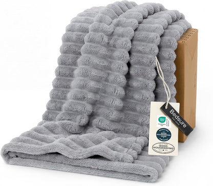 Bedsure GentleSoft Grey Throw Blanket - Cozy Fleece Blanket for Couch, Light Grey, 50x60 Inches