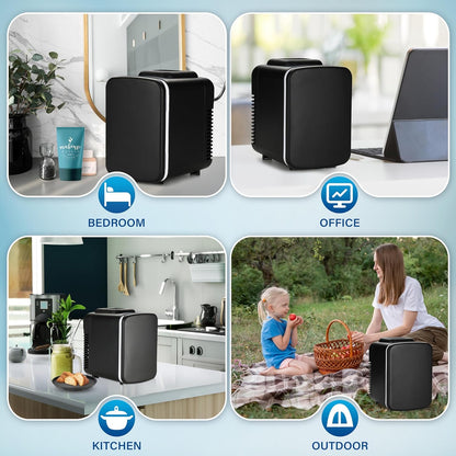 Simple Deluxe 4L/6 Can Mini Fridge, Portable Cooler & Warmer, Freon-Free, Compact Storage for Skincare, Black