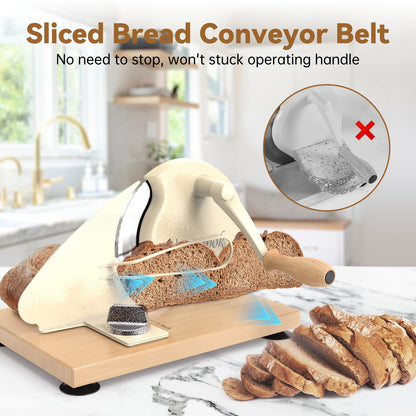 Upgrade Manual Bread Slicer for Homemade Sourdough Bread, Classic Hand Crank Home Bread Slicer With Scale Line and Steel Fence, Sharp Blade, Adjustable Width for Homemade & Commercial Use